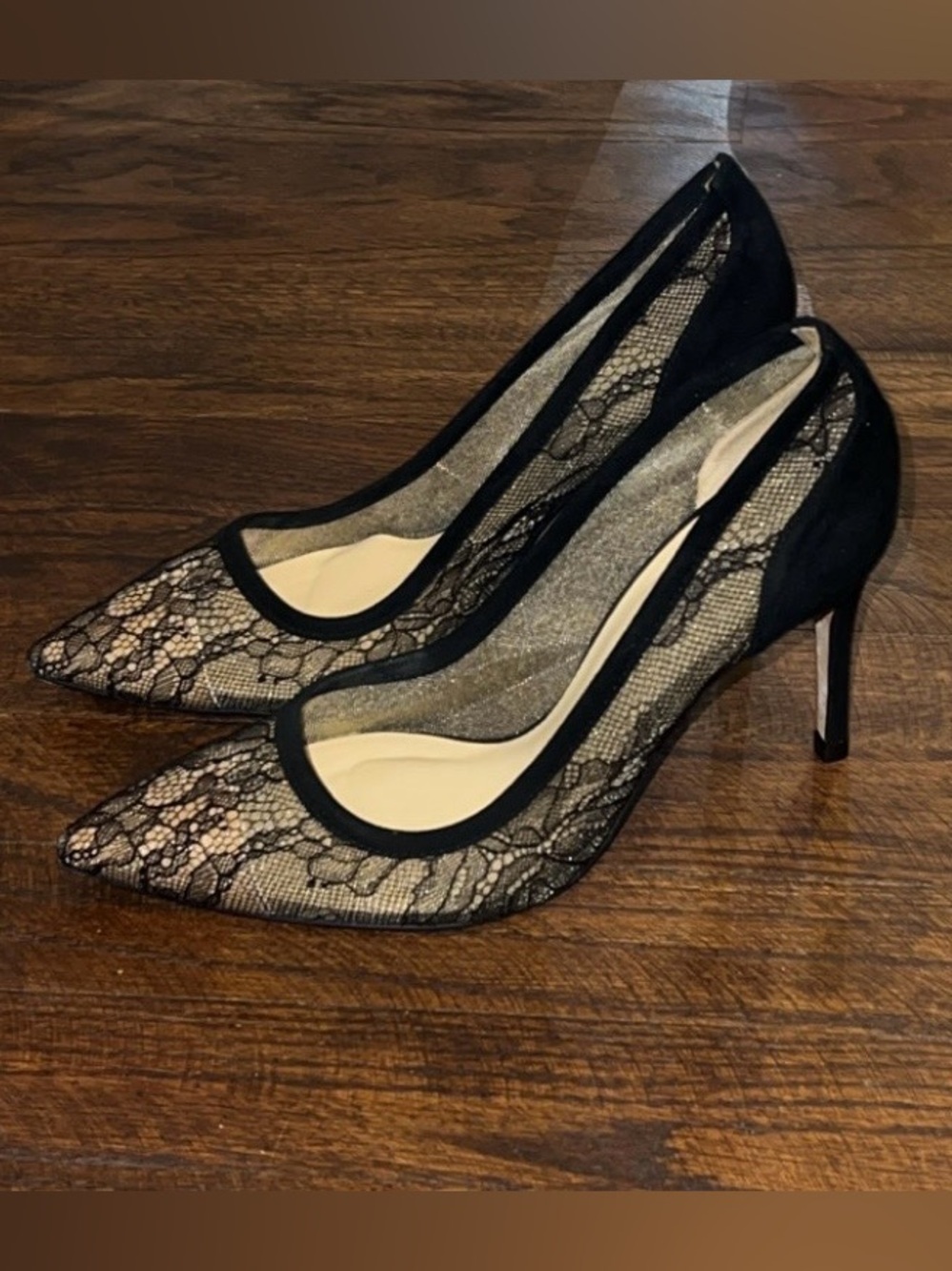 L'AGENCE Black Lace Pointed-Toe Stiletto Pumps